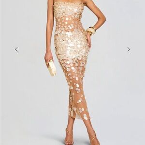 Retrofete Mischa Midi Cream Tan Strapless Sequins
